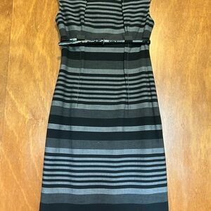 Calvin Klein Black & Gray Striped Sleeveless Midi Dress Size 12P